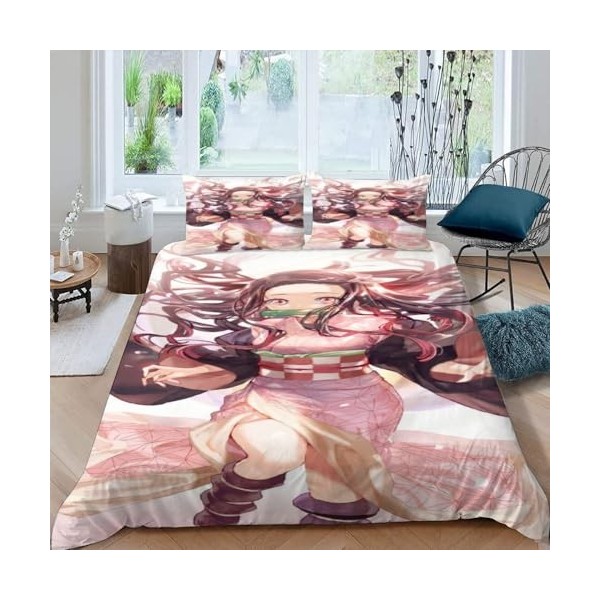 Housse de Couette 90x190 - Demon Slayer Parure de Lit 1 Personne en Microfibre avec Fermeture Éclair, Parure Housse Coutte zi