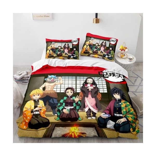 PTNQAZ Nezuko Kamado Parure de lit avec housse de couette pour filles Motif manga Demon Slayer King size, style 1 