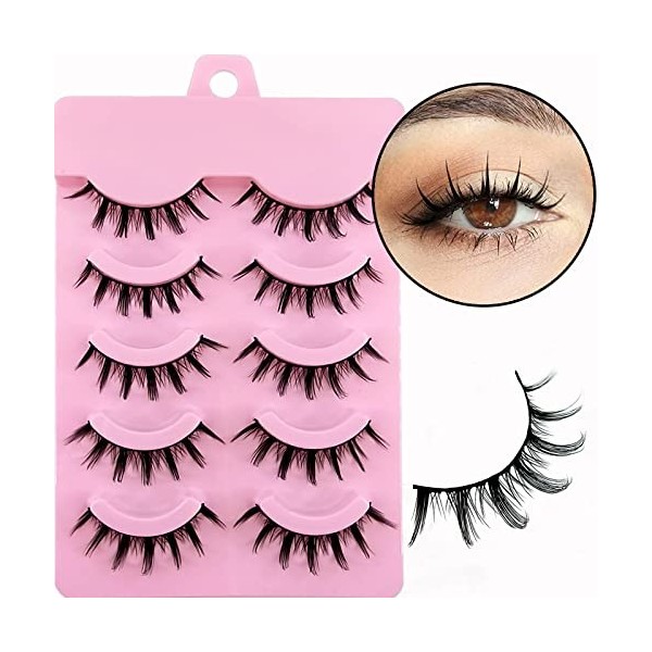Faux cils Manga Lashes Aspect naturel Cils artificiels Anime Faux cils 15mm courts Cosplay Lashes Faux Mink Spiky Wispy False