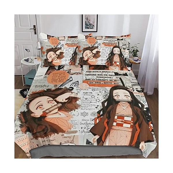 BRILLX Kamado Nezuko Bedding 3D Housse De Couette Imprimé Floral Parure De Lit en Microfibre Parure De Lit Doudou Couvertures