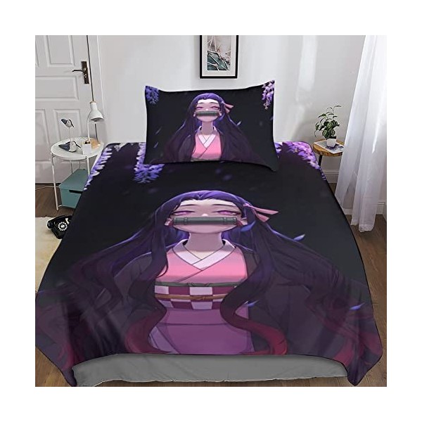 BRILLX Kamado Nezuko Bedding 3D Housse De Couette Imprimé Floral Parure De Lit en Microfibre Parure De Lit Doudou Couvertures
