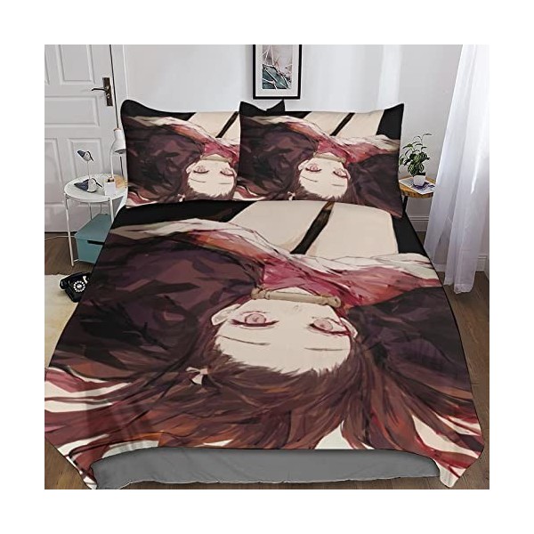 BRILLX Kamado Nezuko Bedding 3D Housse De Couette Imprimé Floral Parure De Lit en Microfibre Parure De Lit Doudou Couvertures