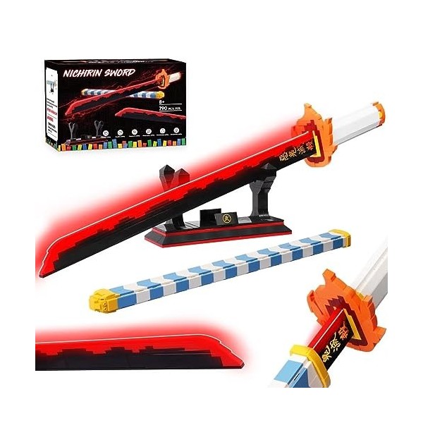 Épée Demon Slayer, 27 pouces Rengoku Kyoujurou - Bloc de construction avec fourreau et support - Jouet dépée Anime pour cosp