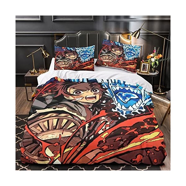 Demon Slayer Parure de lit pour enfant en coton imprimé 3D, convient pour filles et adolescents, 1 housse de couette et 2 tai