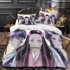 Demon Slayer Parure de lit pour enfant en coton imprimé 3D, convient pour filles et adolescents, 1 housse de couette et 2 tai