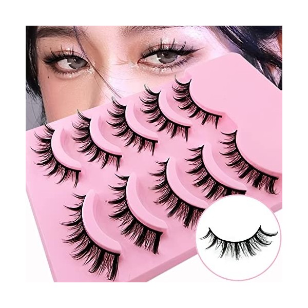 Faux cils Manga Lashes Look naturel Cat Eye Faux cils œil de chat Anime Faux cils 15mm Court Cosplay Lashes Faux Mink Spiky W