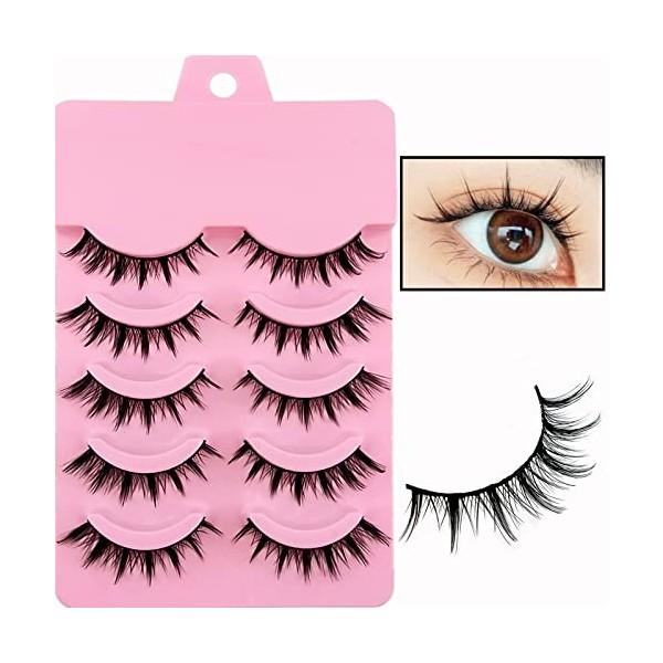 Faux cils Manga Lashes Look naturel Cat Eye Faux cils œil de chat Anime Faux cils 15mm Court Cosplay Lashes Faux Mink Spiky W