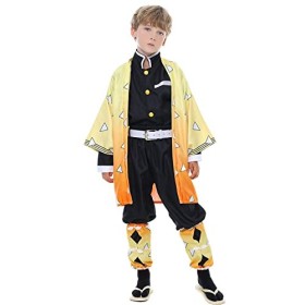 Churgold Agatsuma Zenitsu Cosplay Costume Deguisement Zenitsu Anime Slayer Kimono Outfit Halloween Cosplay Outfits For Kids a