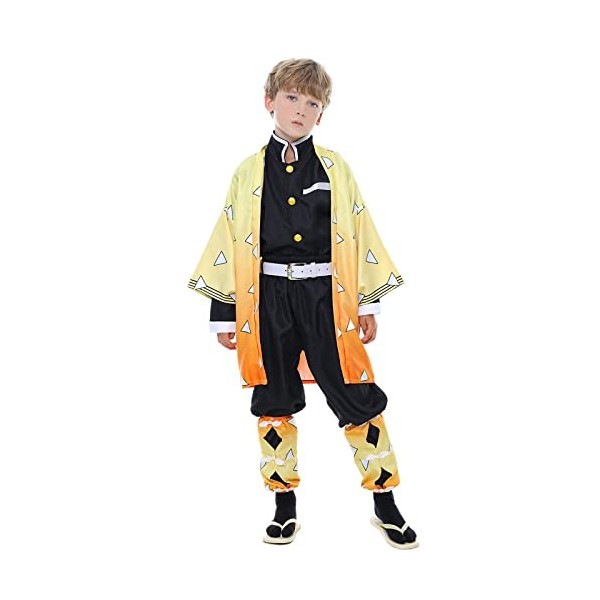 Churgold Agatsuma Zenitsu Cosplay Costume Deguisement Zenitsu Anime Slayer Kimono Outfit Halloween Cosplay Outfits For Kids a