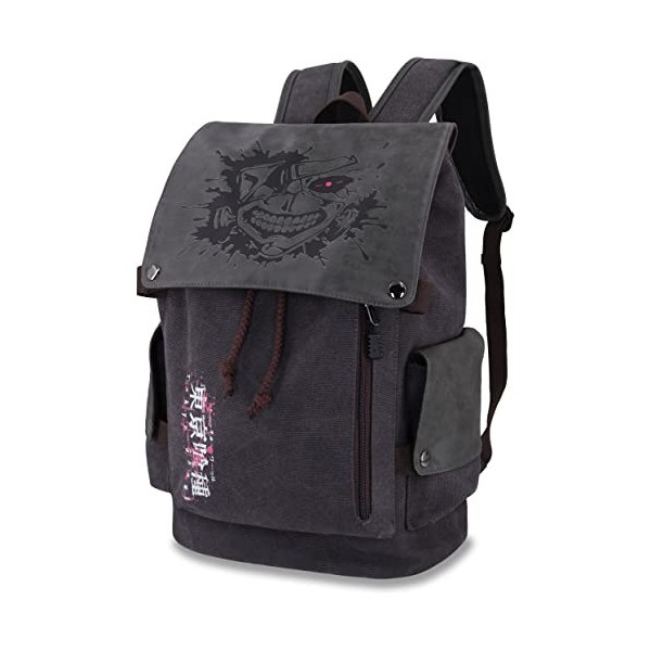 Roffatide Anime Demon Slayer Kamado Nezuko Sac À Dos pour Ordinateur Portable Toile Sac À Dos Rabat Imprimé Cartable Collège 
