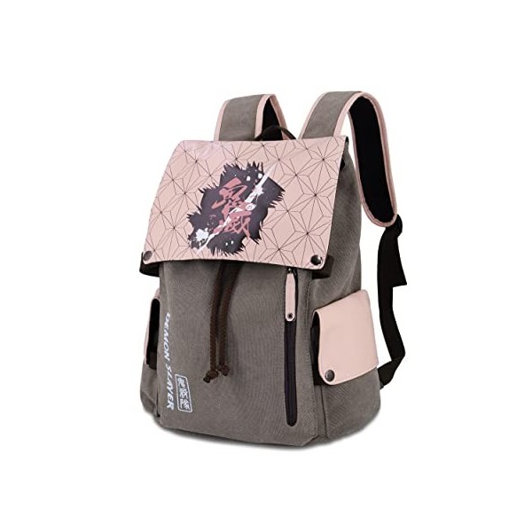 Roffatide Anime Demon Slayer Kamado Nezuko Sac À Dos pour Ordinateur Portable Toile Sac À Dos Rabat Imprimé Cartable Collège 