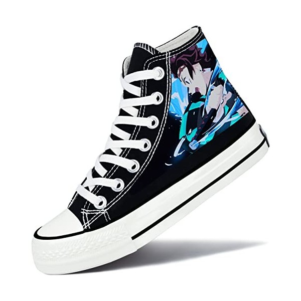 Roffatide Anime Demon Slayer Baskets Montantes en Toile Chaussures Plates Imprimées Slip-Ons Chaussures de Skateboard à Lacet