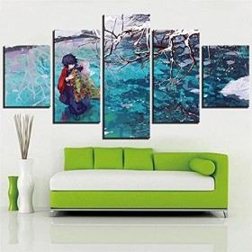 Impression sur toile murale Pieces Toile Tableau Tableaux Moderne Decor Murale Anime Rôle 5 Pcs Démon Slayer Kimetsu No Yaiba