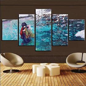 Impression sur toile murale Pieces Toile Tableau Tableaux Moderne Decor Murale Anime Rôle 5 Pcs Démon Slayer Kimetsu No Yaiba