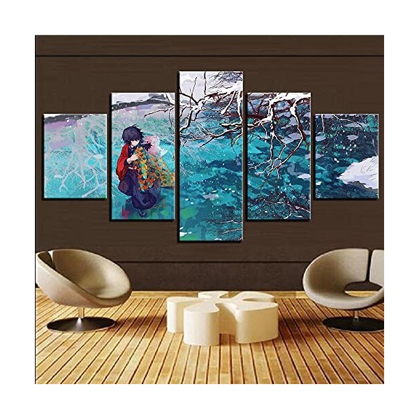 Impression sur toile murale Pieces Toile Tableau Tableaux Moderne Decor Murale Anime Rôle 5 Pcs Démon Slayer Kimetsu No Yaiba
