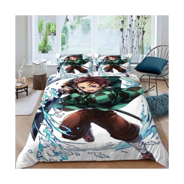 Housse de Couette 140x200 - Demon Slayer Parure de Lit 1 Personne en Microfibre avec Fermeture Éclair, Parure Housse Coutte z