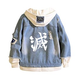 WYHQL Mode démon Slayer Anime Sweat à Capuche Veste en Jean Unisexe Cosplay Sweatshirt à Capuche pour Adolescents garçons et 