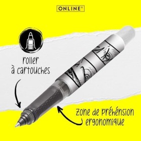 Online stylo roller ergonomique Manga │ pour lécole et le lycée │ poignée souple pour gauchers et droitiers │ cartouches de