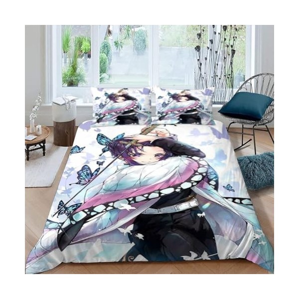 Housse de Couette 140x200 - Demon Slayer Parure de Lit 1 Personne en Microfibre avec Fermeture Éclair, Parure Housse Coutte z