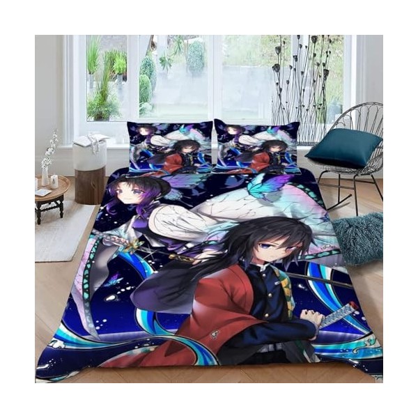 Demon Slayer Manga Housse de Couette 140x200 cm Parure de Lit Adulte 1 Personne avec Fermeture Éclair Sets de Housse Couette 