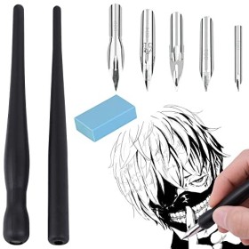 NOCHME Kit de 2 Stylos à Plume, Porte-stylos Manga Pointes Calligraphie, Gomme - Pour Artistes, Débutants, Lettrage, Croquis,