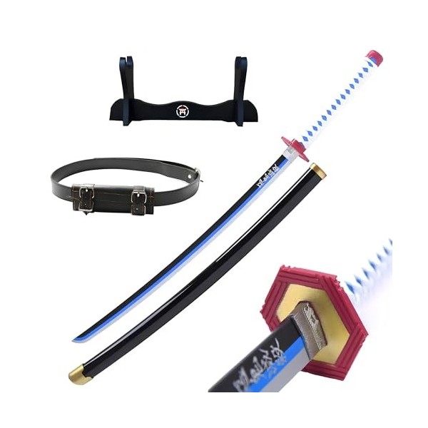 Hashiman - Katana Demon Slayer - Réplique Manga Japonais Sabre en Bois + Support dEpée + Ceinture Agatsuma Zenitsu 