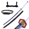 Hashiman - Katana Demon Slayer - Réplique Manga Japonais Sabre en Bois + Support dEpée + Ceinture Agatsuma Zenitsu 