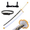 Hashiman - Katana Demon Slayer - Réplique Manga Japonais Sabre en Bois + Support dEpée + Ceinture Agatsuma Zenitsu 