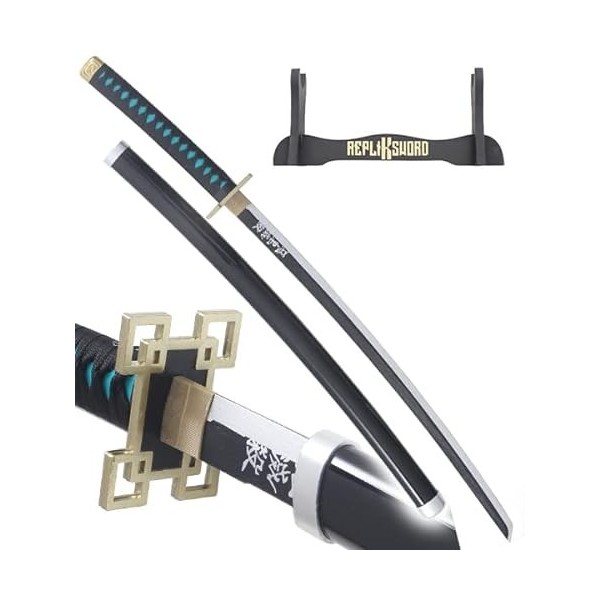 REPLIKSWORD Demon Slayer Katana en Bois Lame en Bois Katana Muichiro Tokito Epee Kimetsu No Yaiba Sabre Katana Epée Support e
