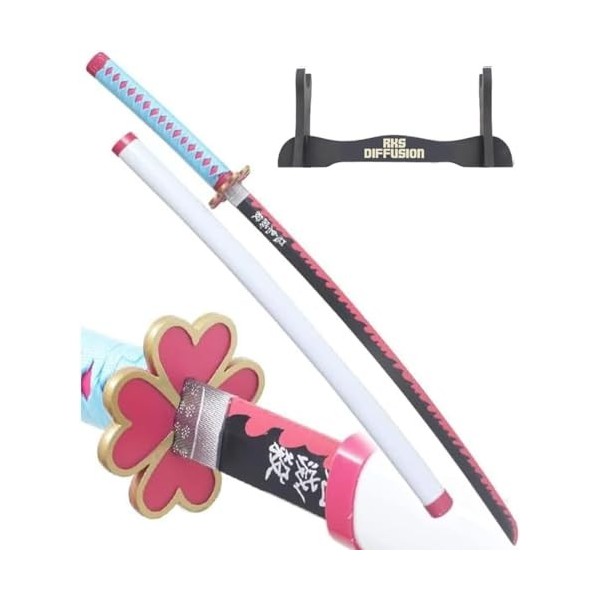 Demon Slayer Katana en Bois Lame en Bois Sabre Mitsuri Kanroji Epee en Bois Kimetsu No Yaiba Sabre Katana Mitsuri + Presentoi