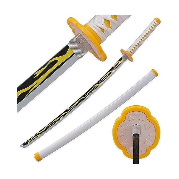 Mustachi Katana Japonais en Bois de Nichirin Zenitsu Agatsuma replique Cosplay Epee de samourai Anime Sabre en Bois