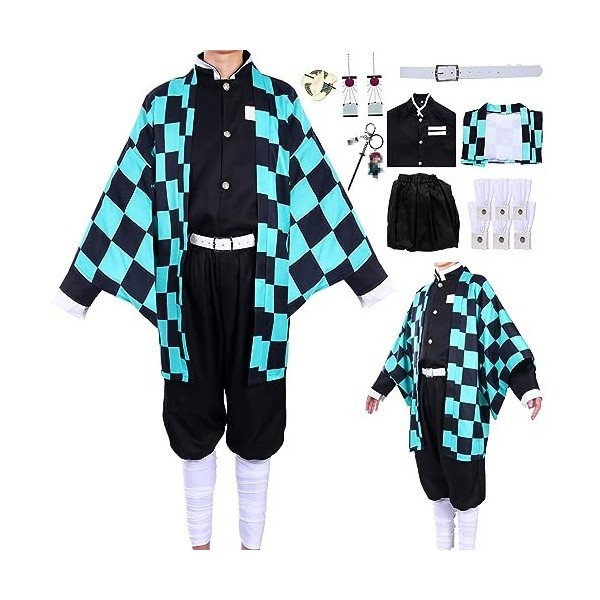 Anime Cosplay Demon Slayer Kimono Tanjiro Kamado Cape Costume No Yaiba Costume de cosplay pour enfants et adultes 140 130-1