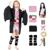 Pomzio Déguisement Nezuko Cosplay Costume Deguisement Cosplay Nezuko Fille Femme Manga Kimono avec Perruque pour Enfant adult