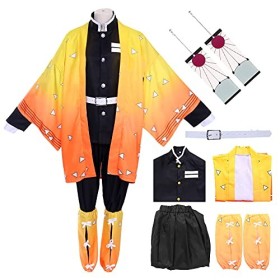 Alaiyaky Zenitsu Costume de Cosplay Kit Complet Demon Slayer Zenitsu Kimono Halloween Cosplay Anime Tenue Adulte Manteau Cost