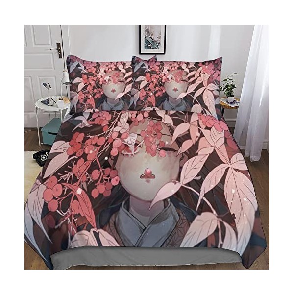 INTCHE Nezuko Kamado 3D Housse De Couette avec Taies doreiller Housse De Parure De Lit Demon Slayer Housses De Couettes Resp