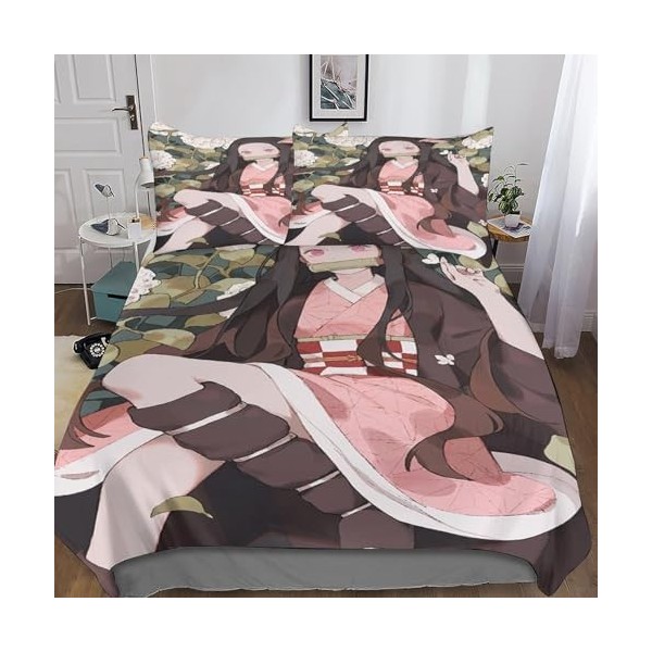 INTCHE Nezuko Kamado 3D Housse De Couette avec Taies doreiller Housse De Parure De Lit Demon Slayer Housses De Couettes Resp
