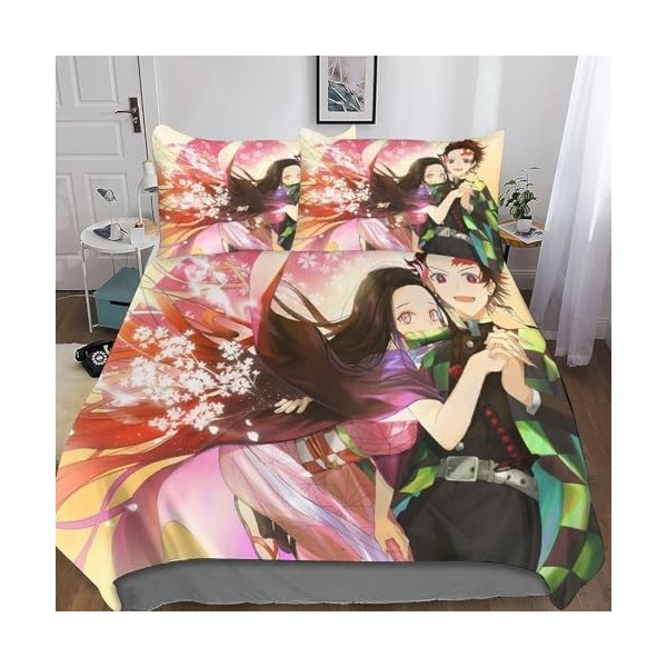 INTCHE Nezuko Kamado 3D Housse De Couette avec Taies doreiller Housse De Parure De Lit Demon Slayer Housses De Couettes Resp