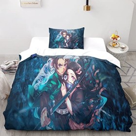 PSVOD Demon Slayer Ensemble De Iterie 3D Hypoallergénique en Fibres Ultra-Fines pour Lit.Housse De Anime Couette Taie doreil