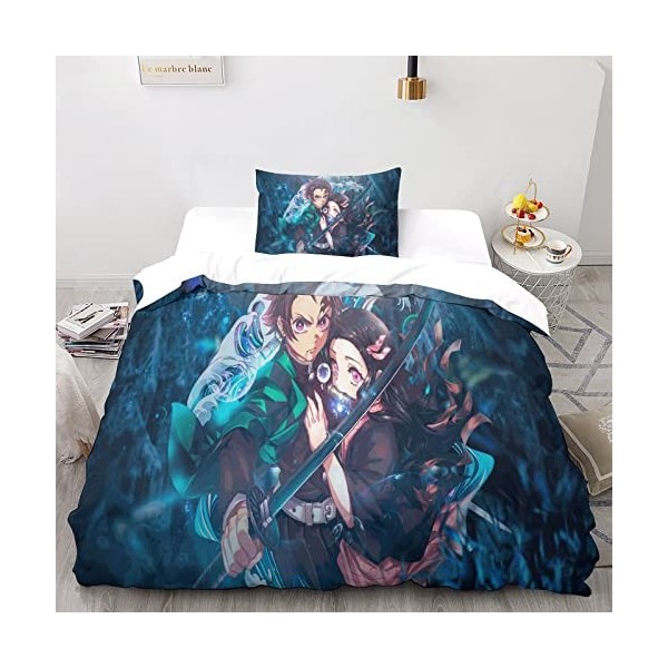 PSVOD Demon Slayer Ensemble De Iterie 3D Hypoallergénique en Fibres Ultra-Fines pour Lit.Housse De Anime Couette Taie doreil