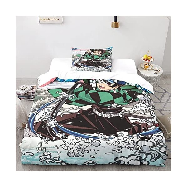 PSVOD Demon Slayer Ensemble De Iterie 3D Hypoallergénique en Fibres Ultra-Fines pour Lit.Housse De Anime Couette Taie doreil