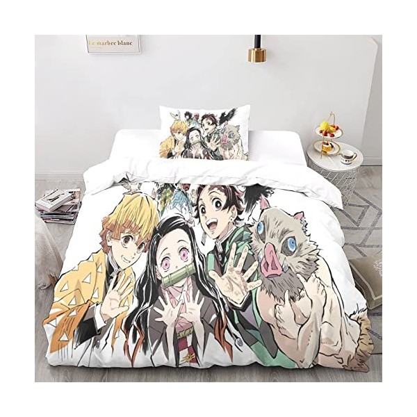 PSVOD Demon Slayer Ensemble De Iterie 3D Hypoallergénique en Fibres Ultra-Fines pour Lit.Housse De Anime Couette Taie doreil