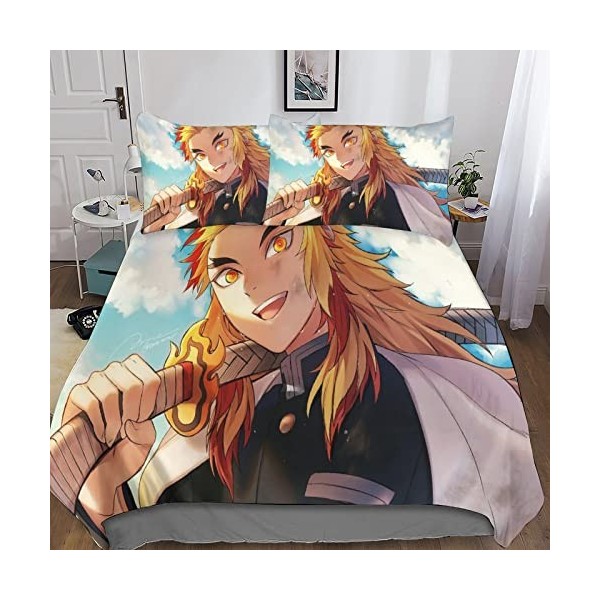 PSVOD Demon Slayer Ensemble De Iterie 3D Hypoallergénique en Fibres Ultra-Fines pour Lit.Housse De Anime Couette Taie doreil