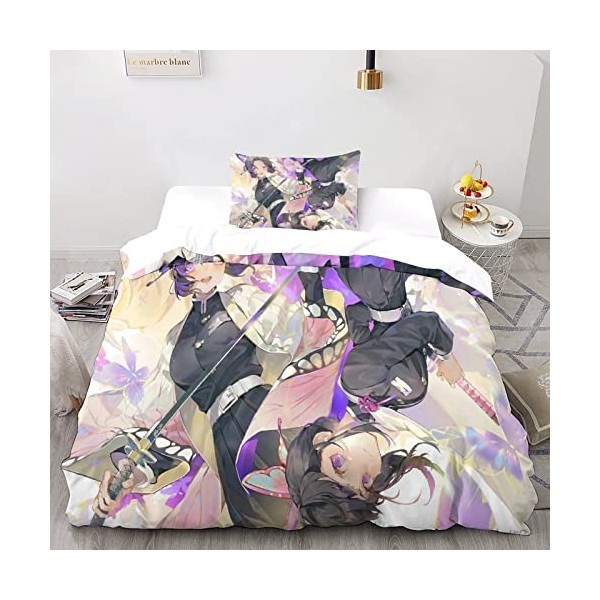 PSVOD Demon Slayer Ensemble De Iterie 3D Hypoallergénique en Fibres Ultra-Fines pour Lit.Housse De Anime Couette Taie doreil