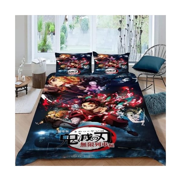FAIRZ Housse de Couette 220x240 - Demon Slayer imprimée 3D Housse de Couette 220x240 cm et 2 taies doreiller 50x75 cm, Micro