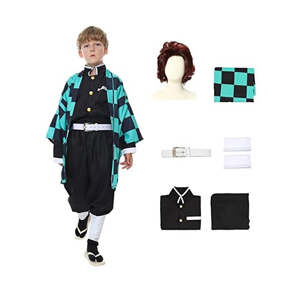 Deguisement Nezuko Tanjiro Cosplay Costume with Perruque Anime Démon Costume Deguisement Nezuko Kimono Halloween Tanjirou Cos