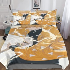 BSlocator Demon Slayer Housse De Couette 3 Pièces Tueur de démons Parure De Lit Microfibre Housse De Couette avec Fermeture É