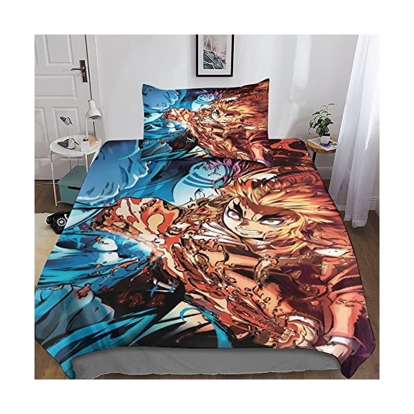 BSlocator Demon Slayer Housse De Couette 3 Pièces Tueur de démons Parure De Lit Microfibre Housse De Couette avec Fermeture É