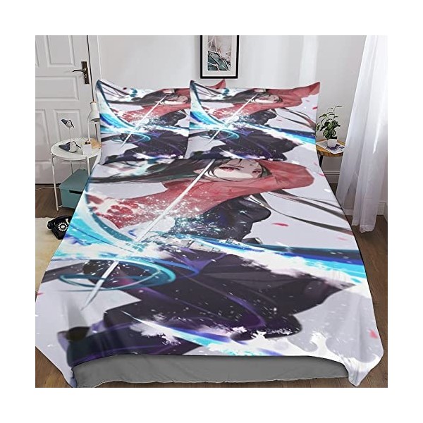 BSlocator Demon Slayer Housse De Couette 3 Pièces Tueur de démons Parure De Lit Microfibre Housse De Couette avec Fermeture É