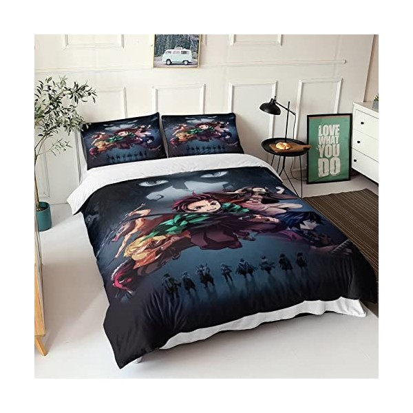 BSlocator Demon Slayer Housse De Couette 3 Pièces Tueur de démons Parure De Lit Microfibre Housse De Couette avec Fermeture É