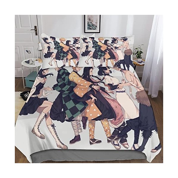 BSlocator Demon Slayer Housse De Couette 3 Pièces Tueur de démons Parure De Lit Microfibre Housse De Couette avec Fermeture É